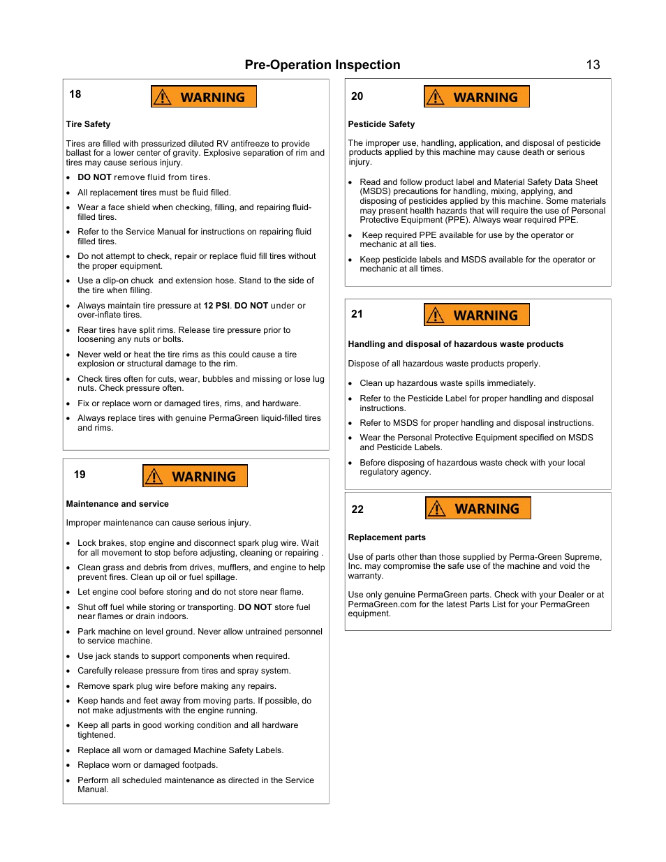 Pre-operation inspection | PermaGreen Triumph Spread-Only User Manual | Page 17 / 44