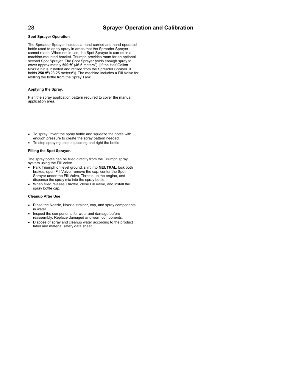 Sprayer operation and calibration 28 | PermaGreen Triumph Spread-Only User Manual | Page 32 / 44