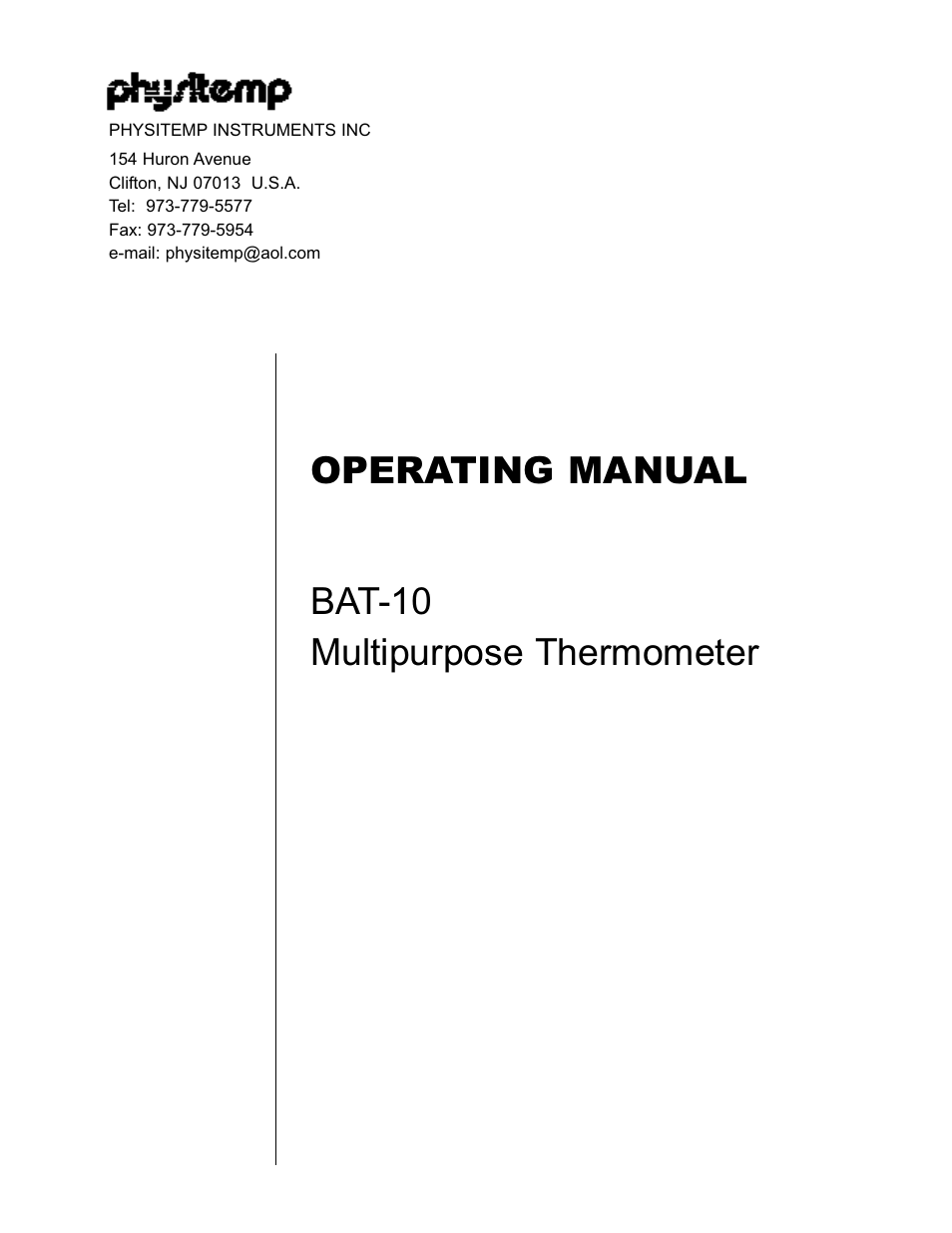 Physitemp Instruments BAT-10 User Manual | 12 pages