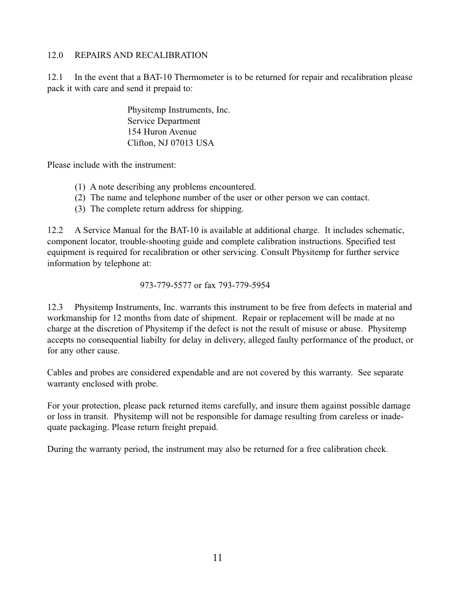 Physitemp Instruments BAT-10 User Manual | Page 2 / 12