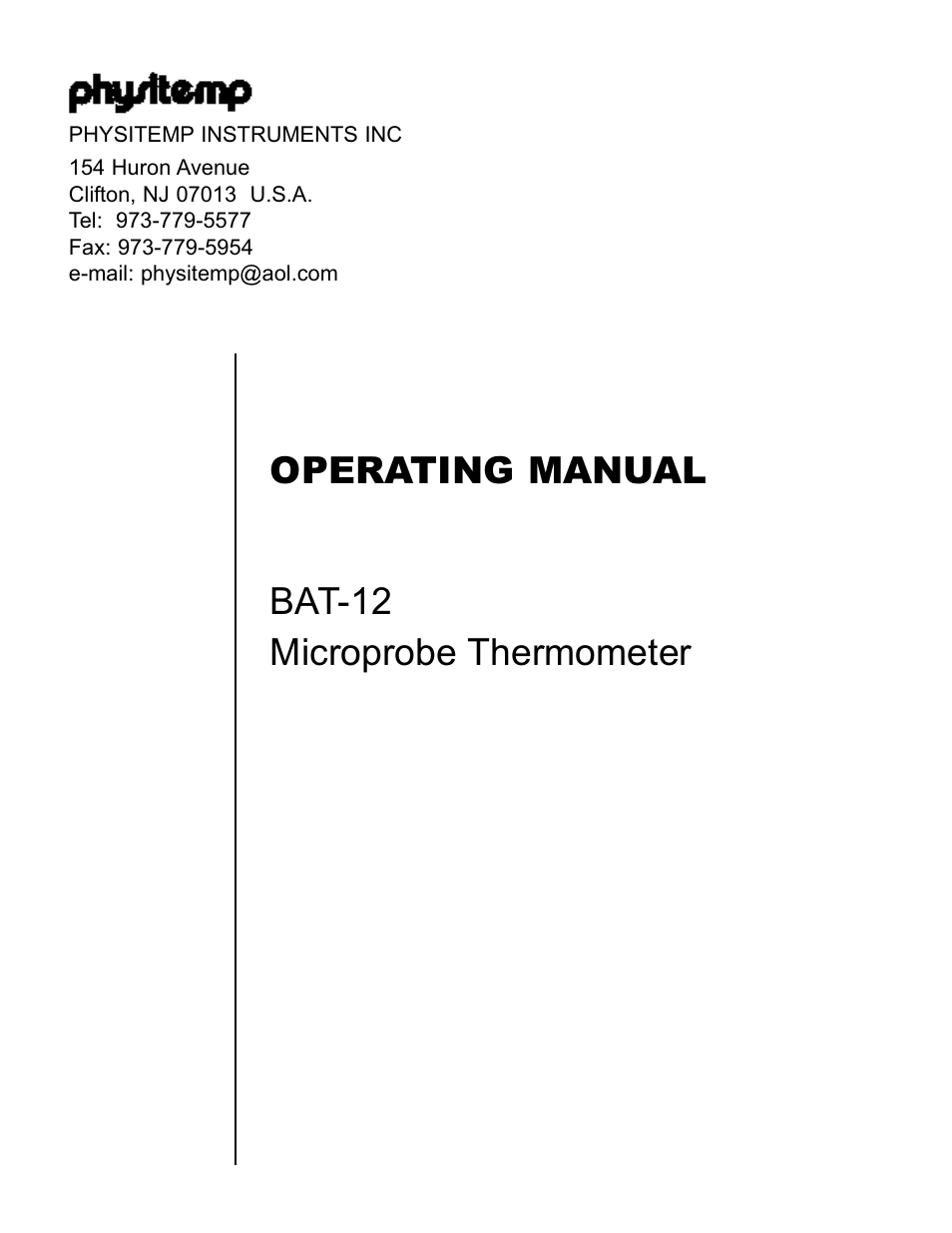 Operating manual bat-12 microprobe thermometer | Physitemp Instruments BAT-12 User Manual | Page 13 / 13