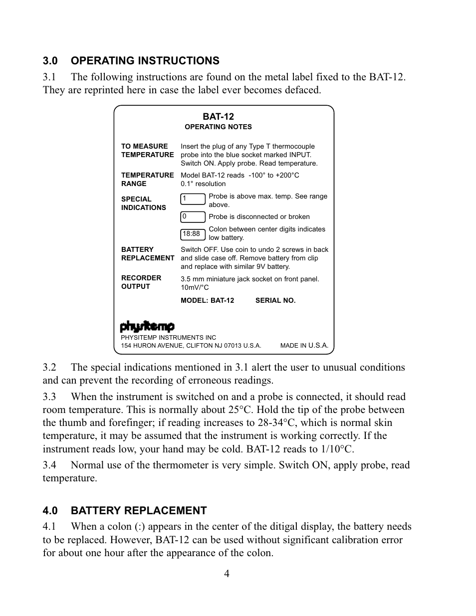 Physitemp Instruments BAT-12 User Manual | Page 4 / 13
