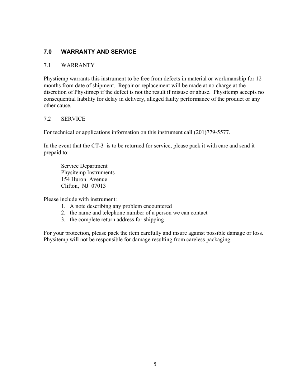 Physitemp Instruments CT-3 User Manual | Page 5 / 5