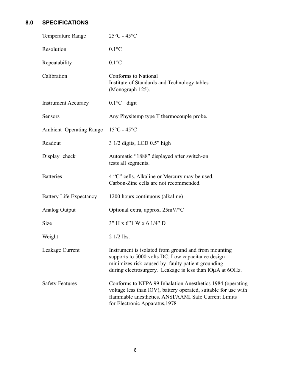 Physitemp Instruments TH5 User Manual | Page 8 / 11