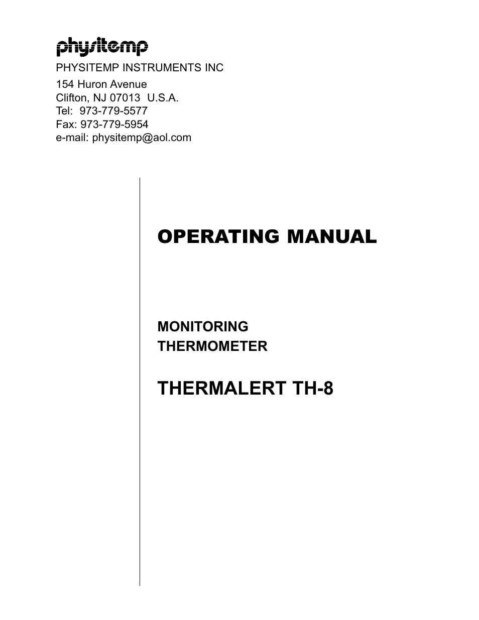 Operating manual, Thermalert th-8 | Physitemp Instruments TH8 User Manual | Page 11 / 11