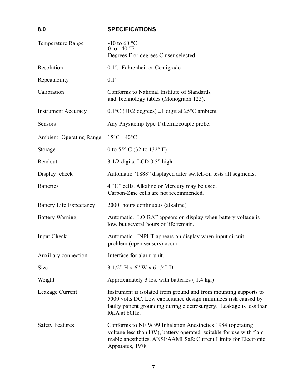 Physitemp Instruments TH8 User Manual | Page 7 / 11