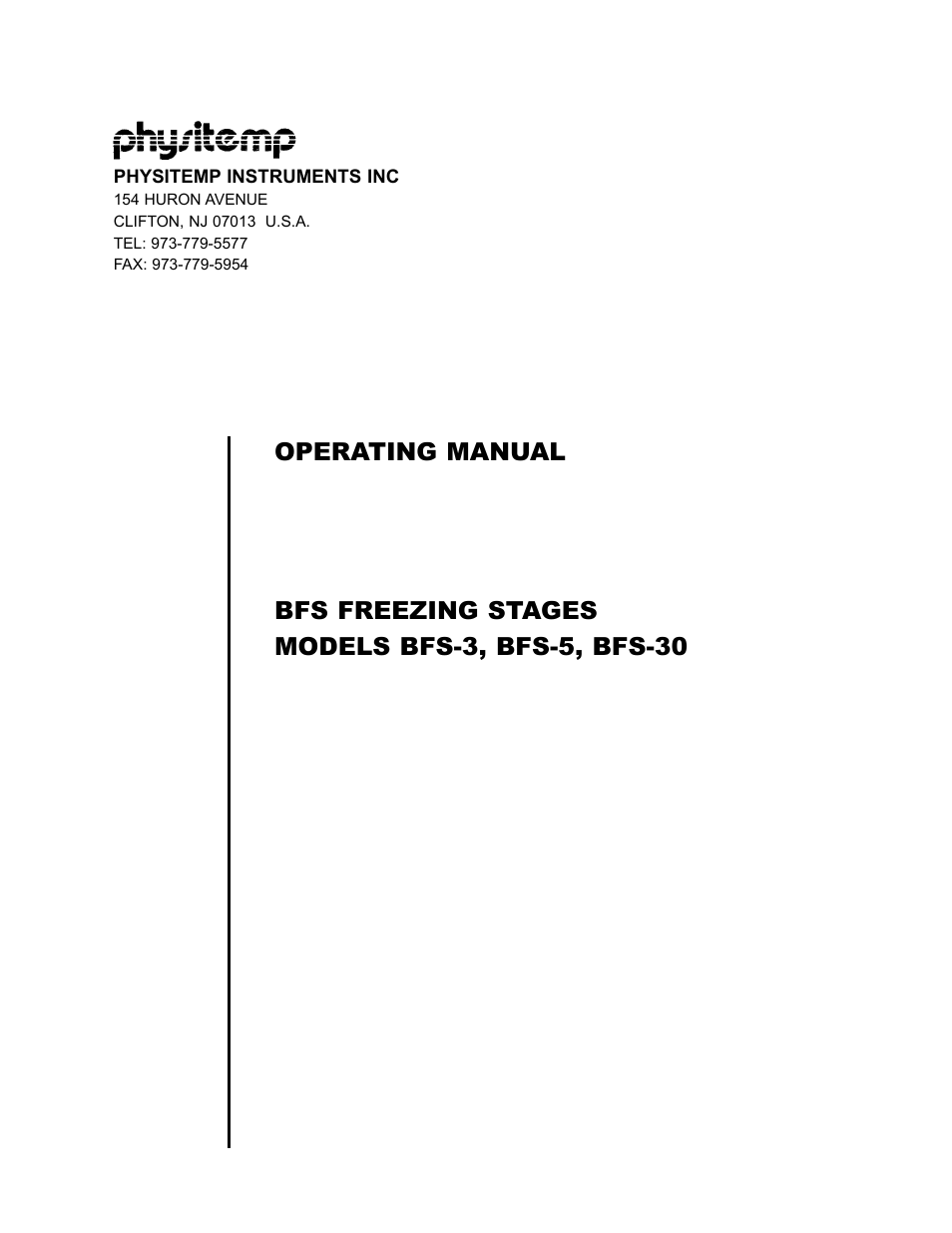 Physitemp Instruments BFS User Manual | 8 pages