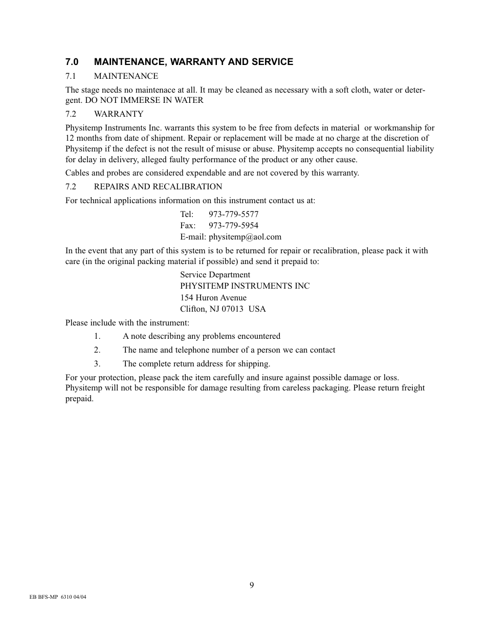 Physitemp Instruments BFS-30MP User Manual | Page 4 / 12