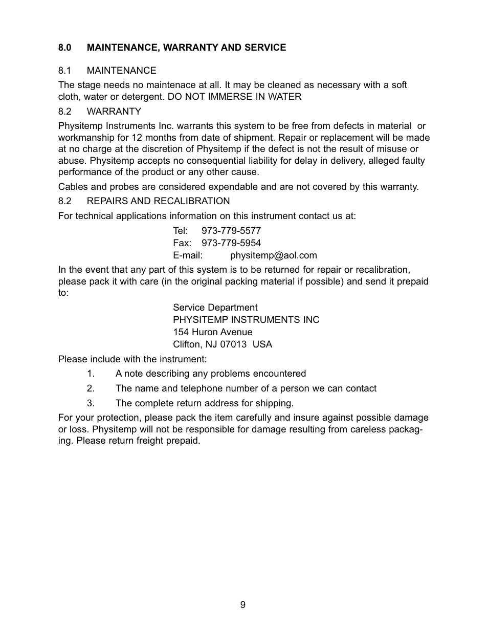 Physitemp Instruments BFS-30VT User Manual | Page 9 / 12