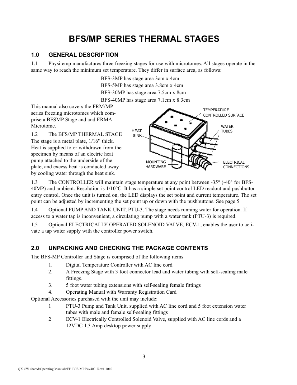 Bfs/mp series thermal stages | Physitemp Instruments BFS-MP 6310 Rev1 Pak400 User Manual | Page 3 / 12