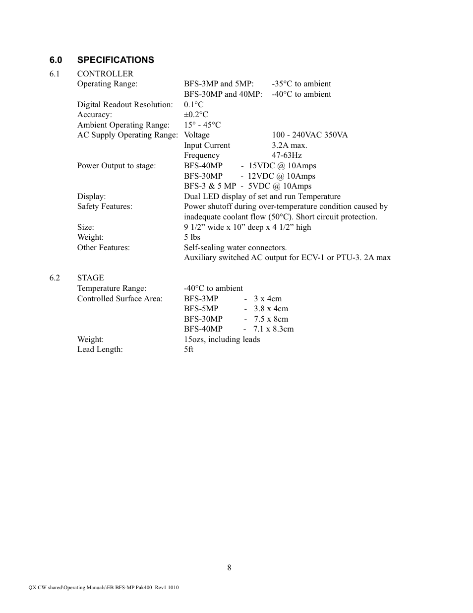 Physitemp Instruments BFS-MP 6310 Rev1 Pak400 User Manual | Page 8 / 12