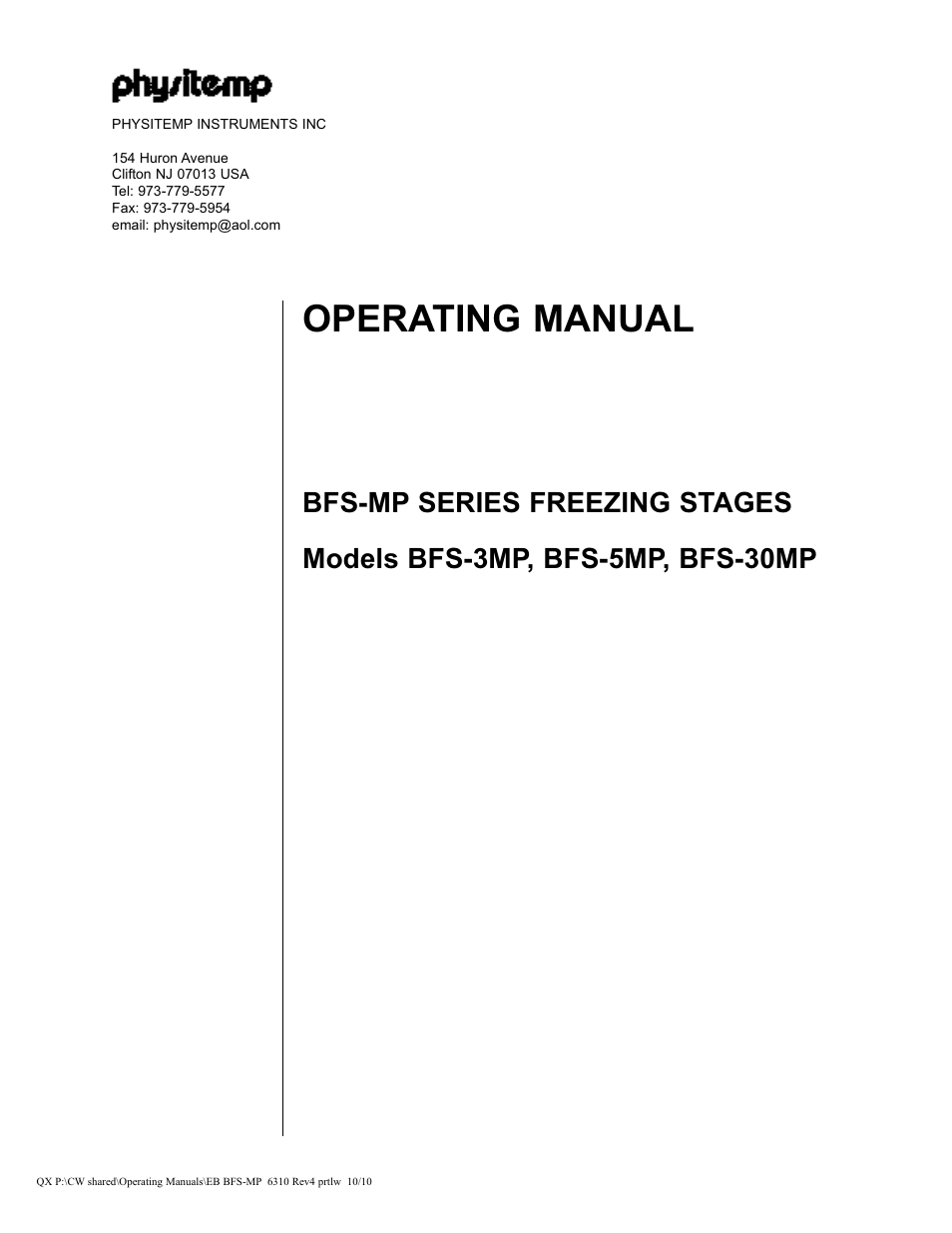 Operating manual | Physitemp Instruments BFS-MP Partlow and West User Manual | Page 12 / 12