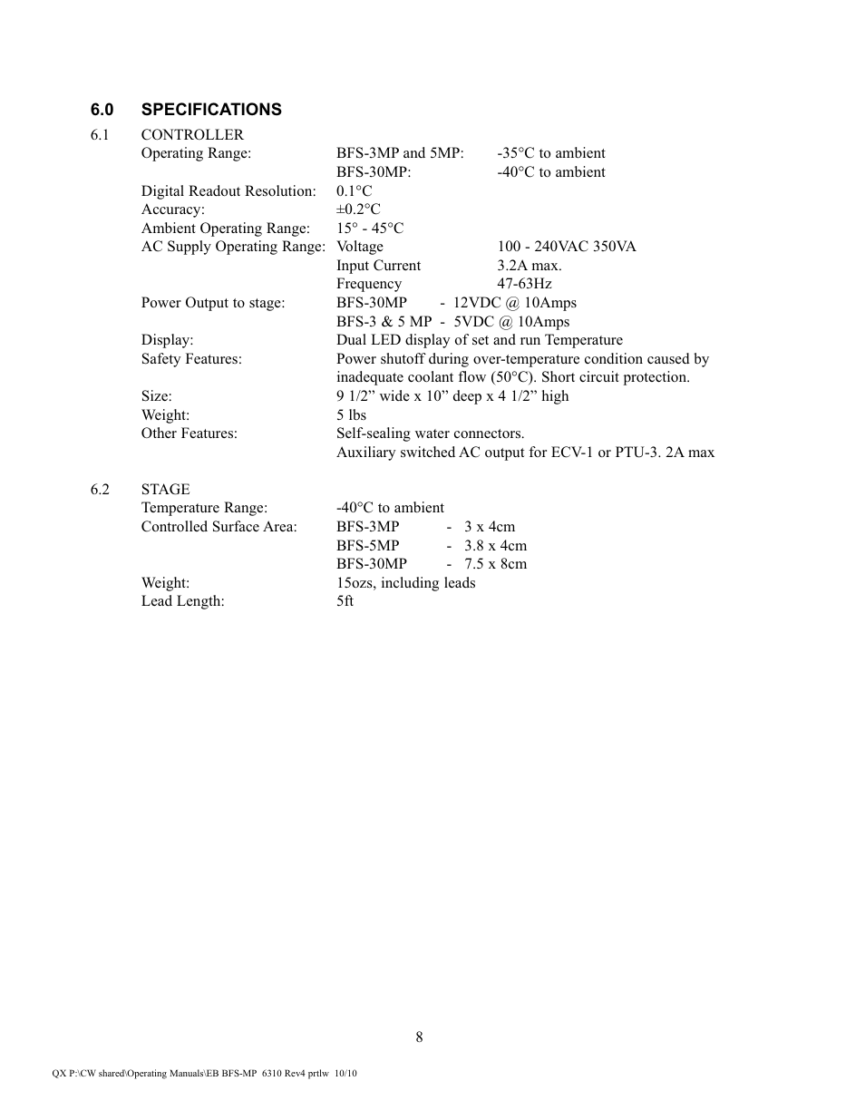 Physitemp Instruments BFS-MP Partlow and West User Manual | Page 8 / 12