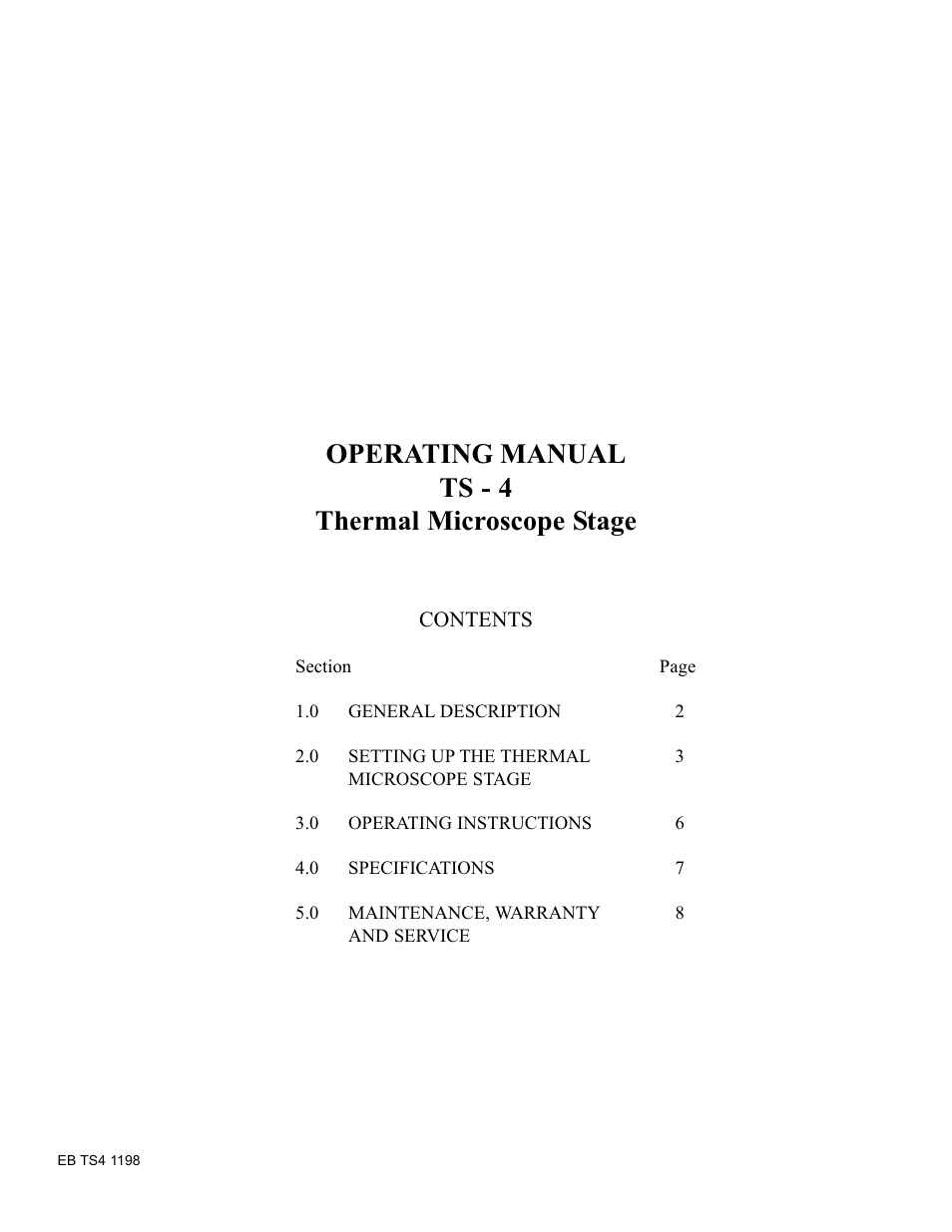 Physitemp Instruments TS4 User Manual | 9 pages