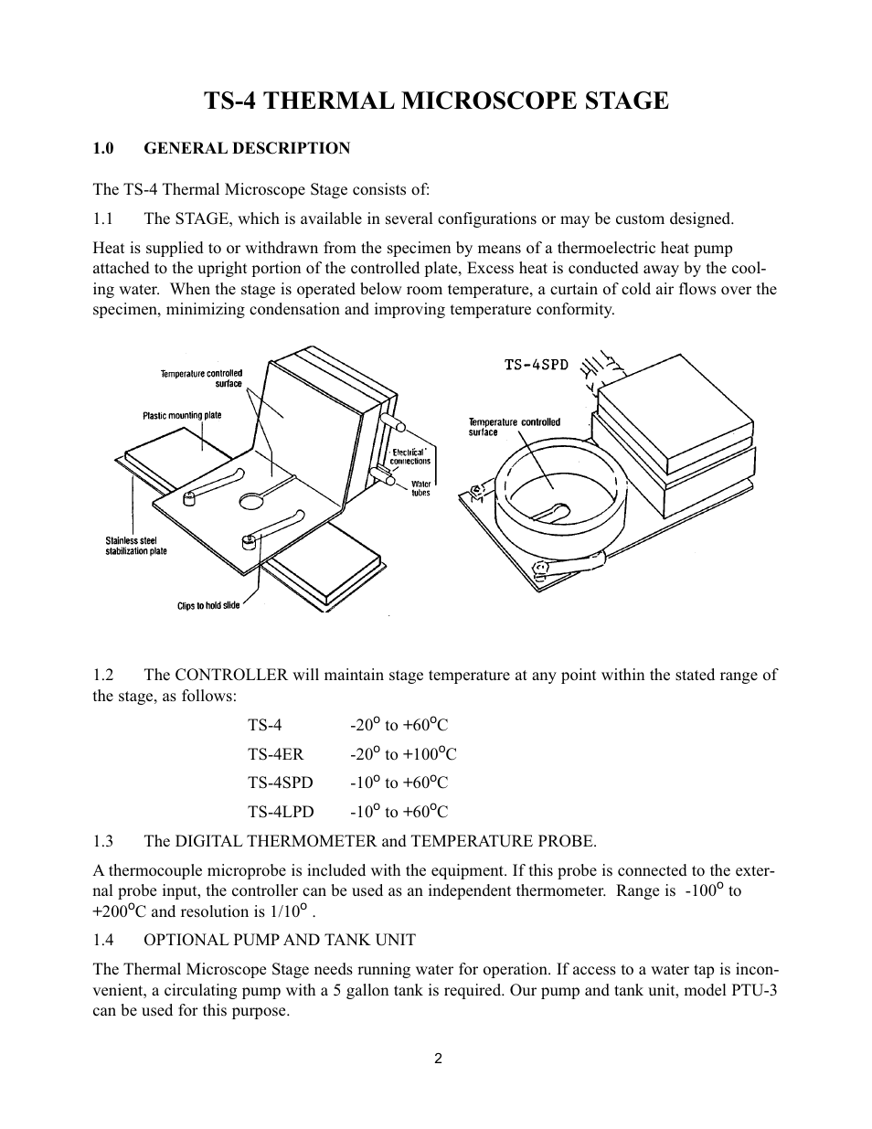 Ts-4 thermal microscope stage | Physitemp Instruments TS4 User Manual | Page 2 / 9