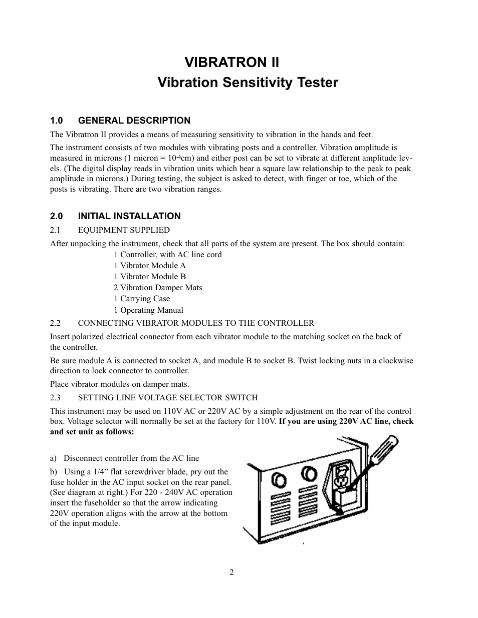 Vibratron ii vibration sensitivity tester | Physitemp Instruments VIBRATRON II User Manual | Page 7 / 8