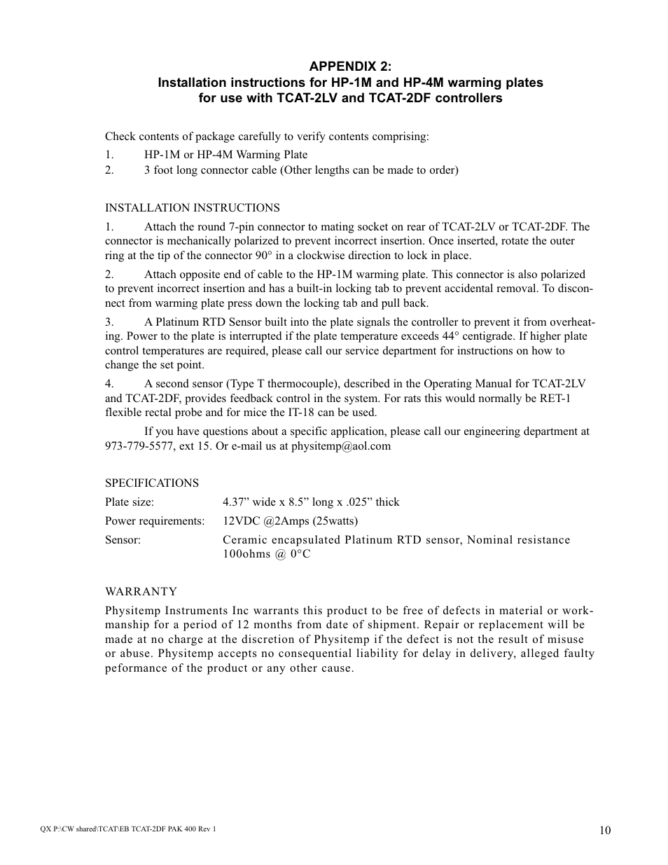 Physitemp Instruments TCAT-2DF PAK 400 User Manual | Page 2 / 11