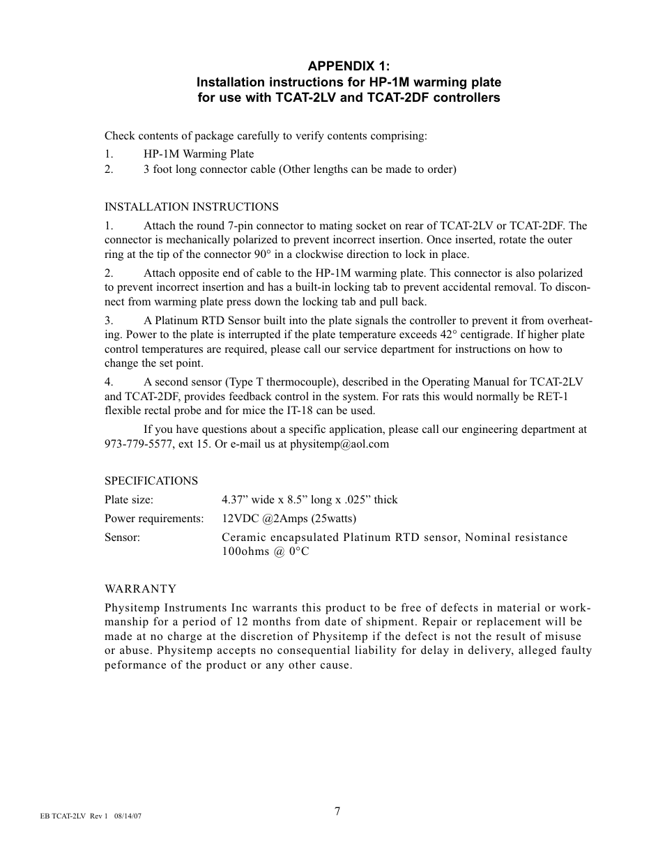 Physitemp Instruments TCAT-2LV From SN19201 User Manual | Page 2 / 8
