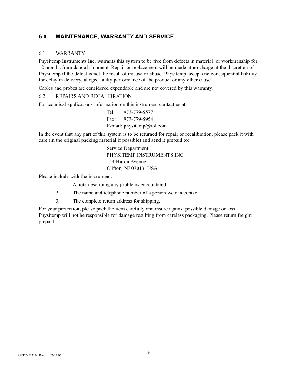 Physitemp Instruments TCAT-2LV From SN19201 User Manual | Page 3 / 8