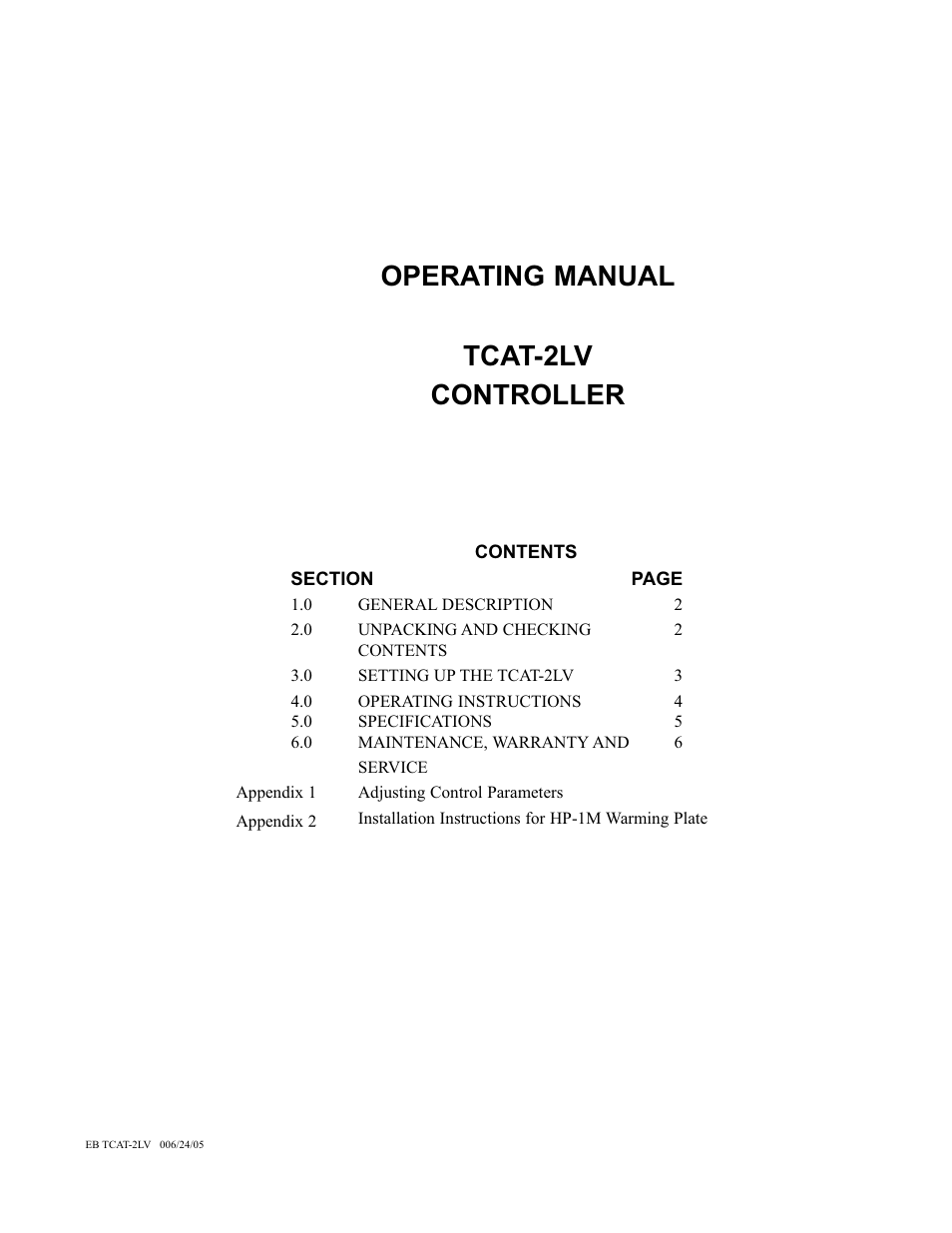Operating manual tcat-2lv controller | Physitemp Instruments TCAT-2LV up to SN9205 User Manual | Page 11 / 11