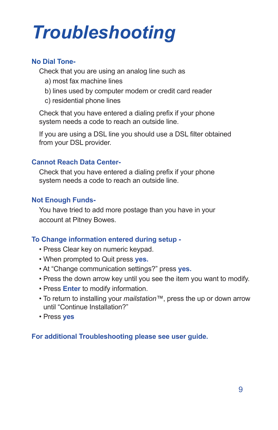 Troubleshooting | Pitney Bowes Mailstation (K700) User Manual | Page 11 / 13