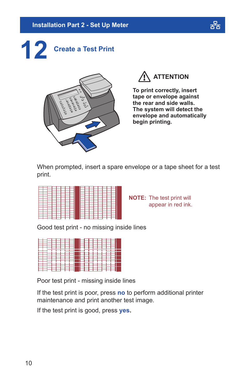 Create a test print, 10 installation part 2 - set up meter | Pitney Bowes Mailstation2 (K7M0) User Manual | Page 14 / 32