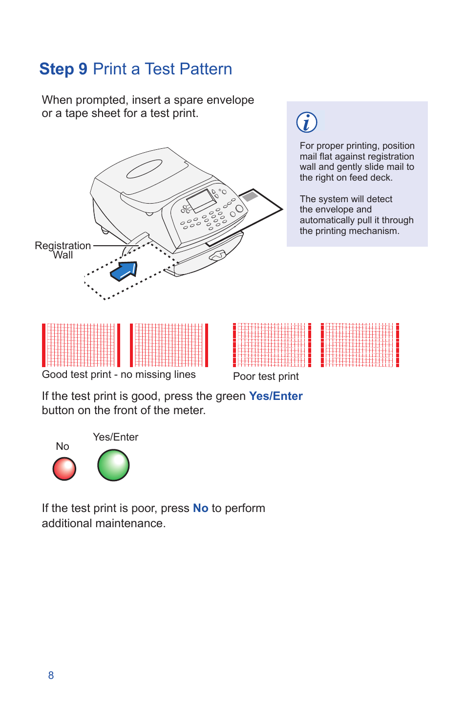Step 9, Print a test pattern | Pitney Bowes DM225 User Manual | Page 10 / 24