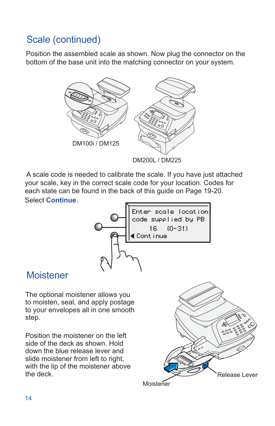 Moistener, Scale (continued) | Pitney Bowes DM225 User Manual | Page 16 / 24