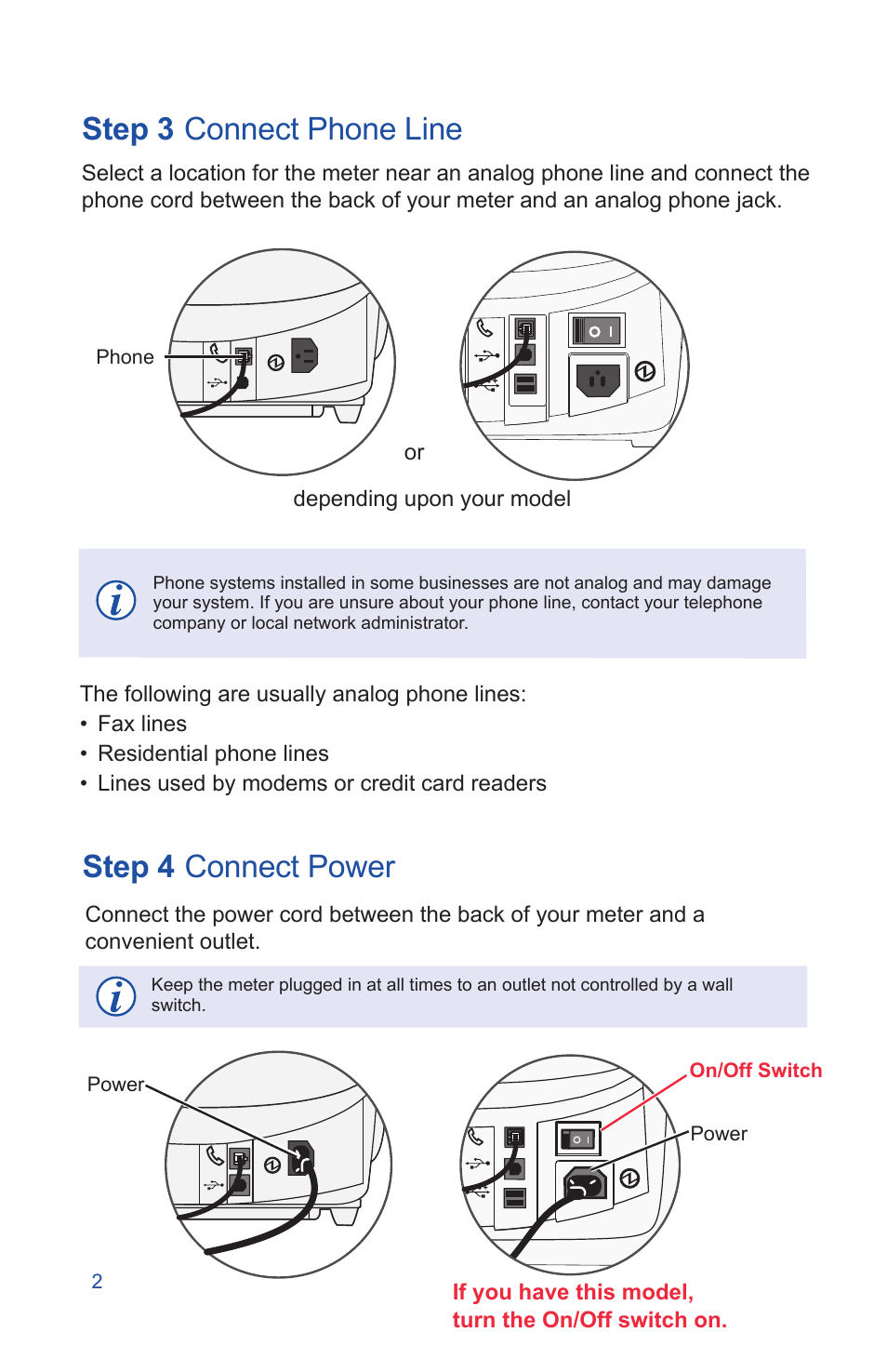 Step 4, Connect power step 3, Connect phone line | Pitney Bowes DM225 User Manual | Page 4 / 24