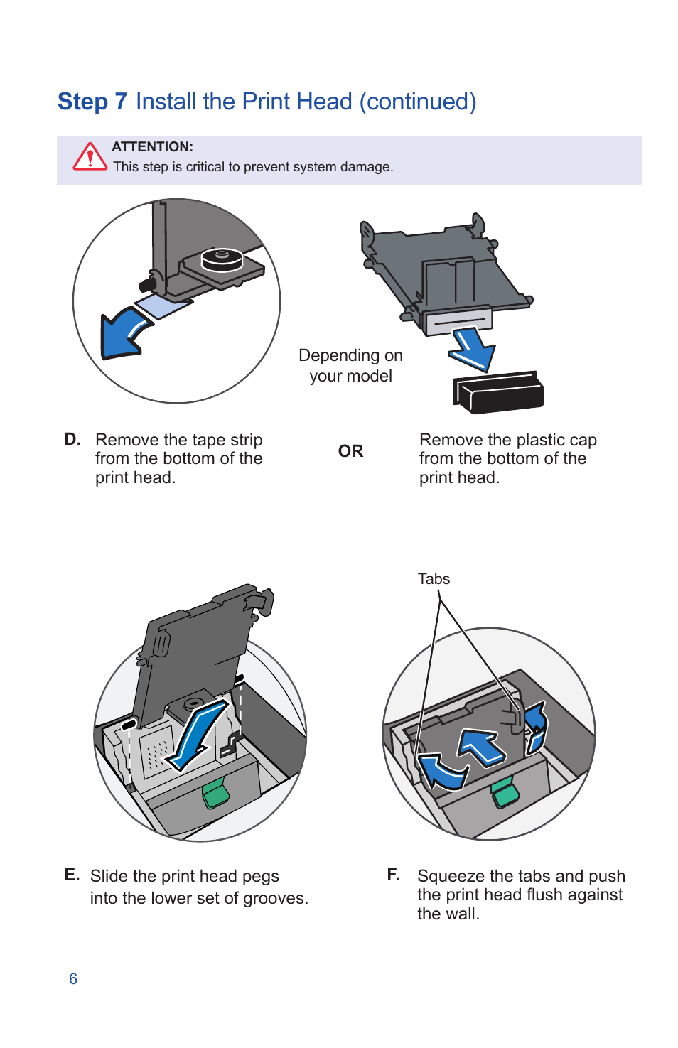 Step 7, Install the print head (continued) | Pitney Bowes DM225 User Manual | Page 8 / 24