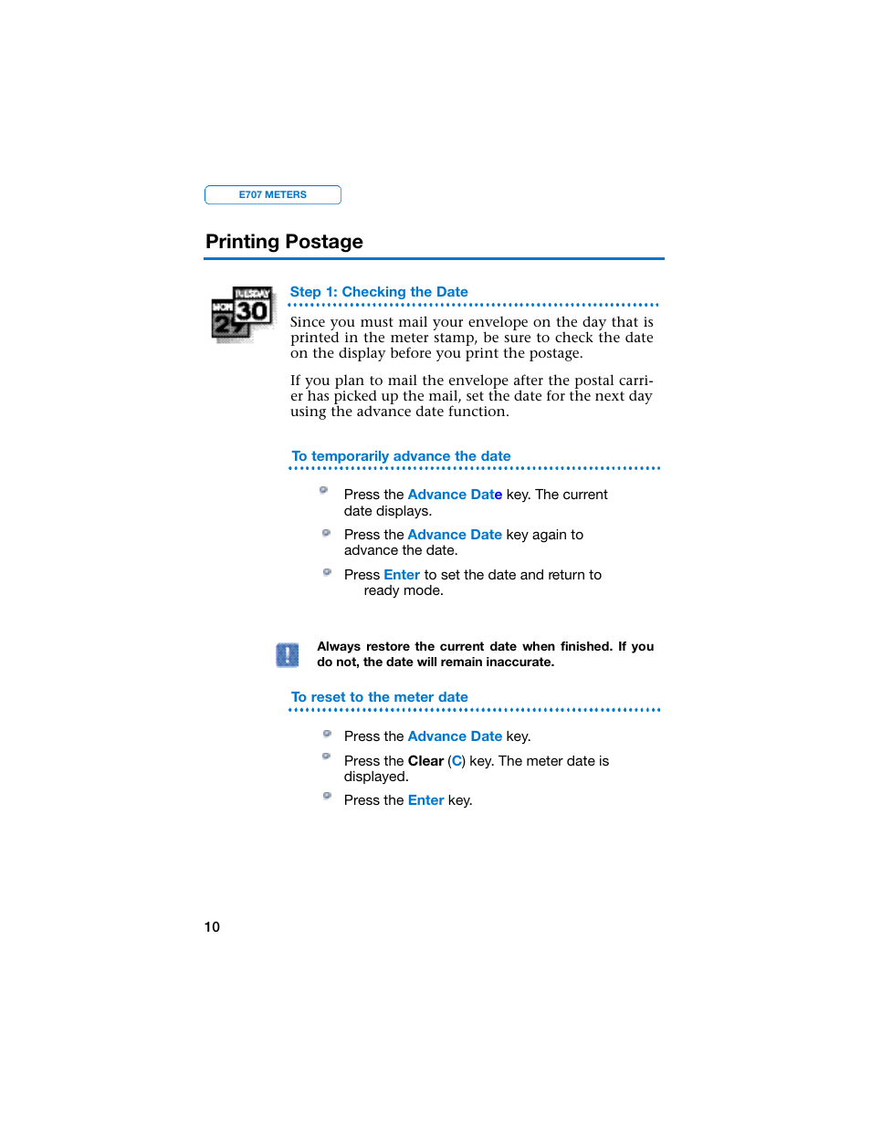 Printing postage | Pitney Bowes E707 User Manual | Page 10 / 55