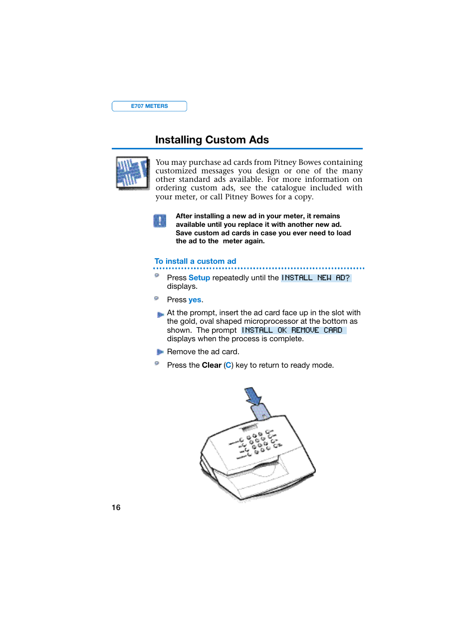 Installing custom ads | Pitney Bowes E707 User Manual | Page 16 / 55