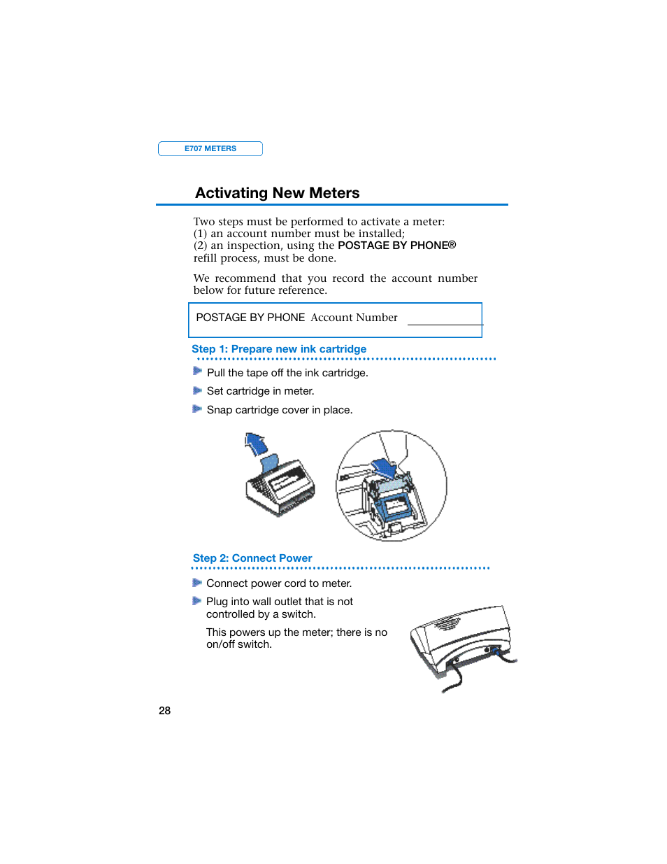 Activating new meters | Pitney Bowes E707 User Manual | Page 28 / 55