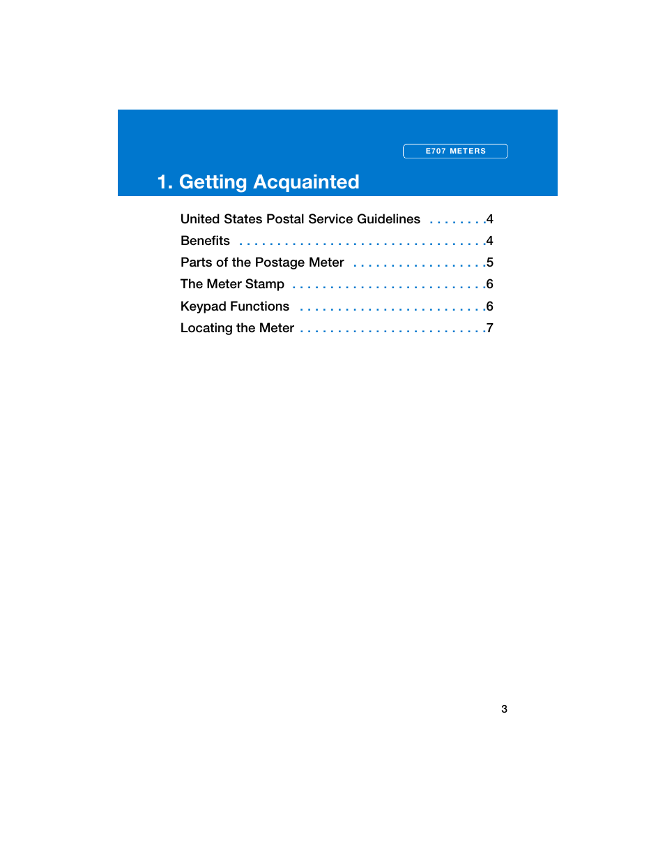 Getting acquainted | Pitney Bowes E707 User Manual | Page 3 / 55