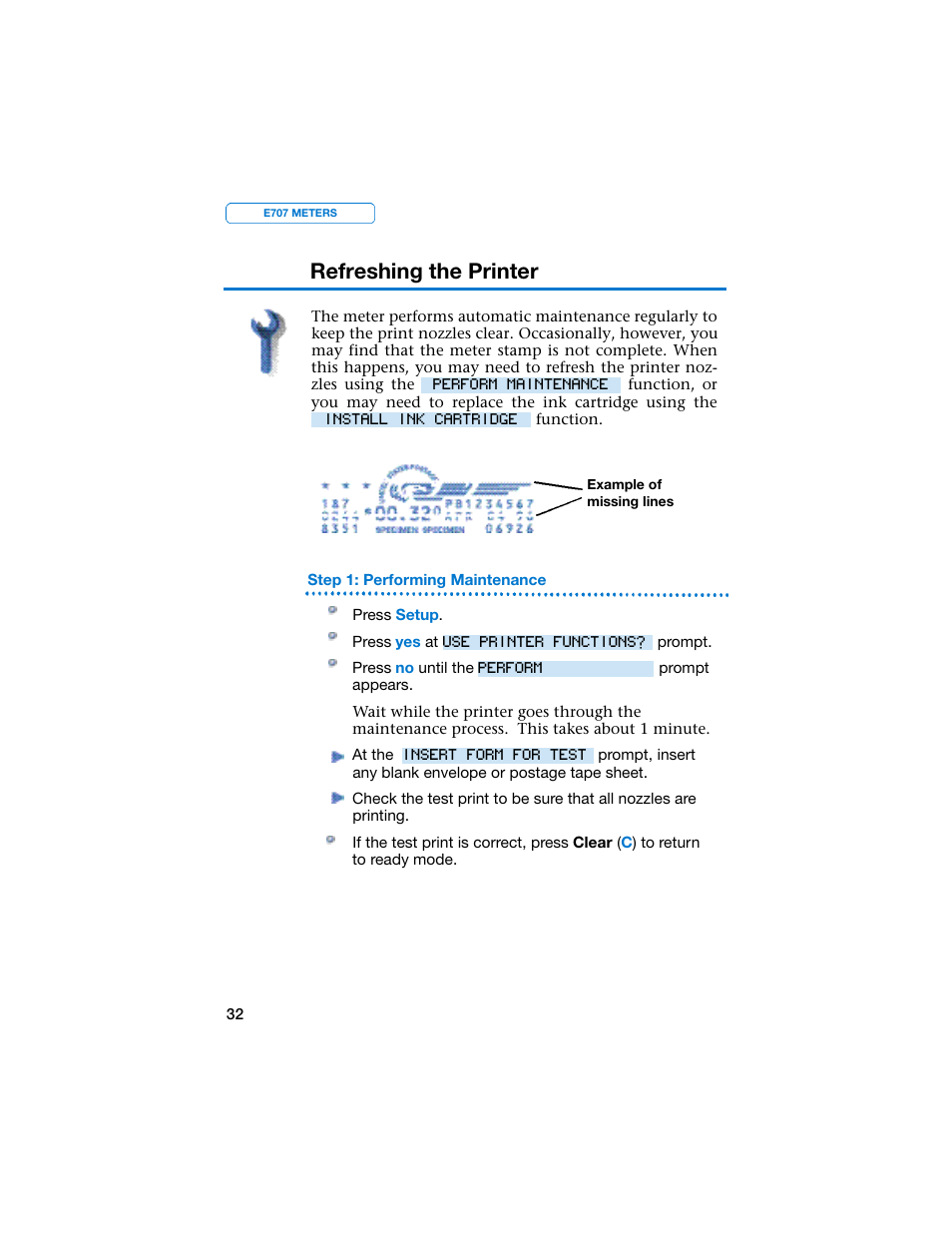 Refreshing the printer | Pitney Bowes E707 User Manual | Page 32 / 55