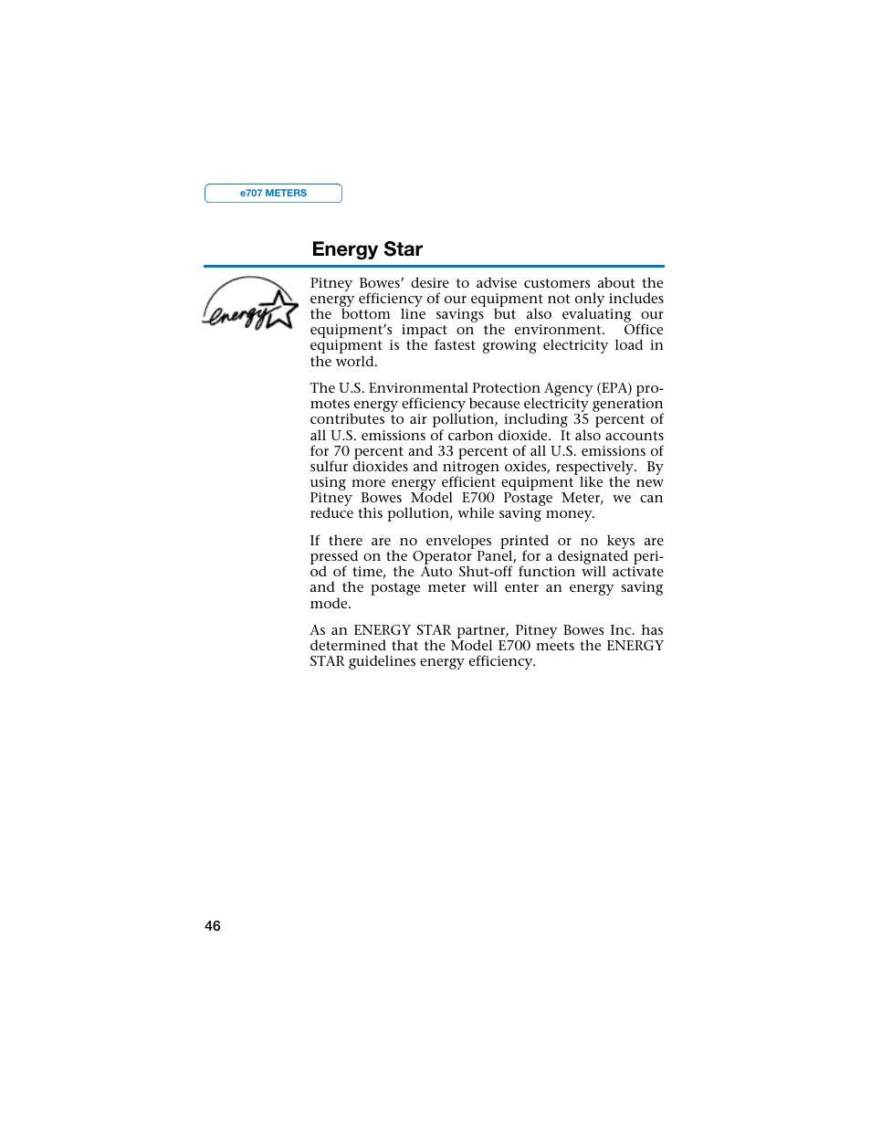 Energy star | Pitney Bowes E707 User Manual | Page 46 / 55