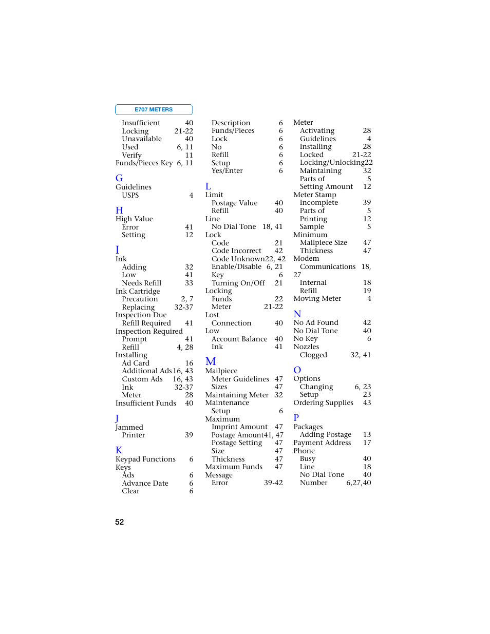 Pitney Bowes E707 User Manual | Page 52 / 55