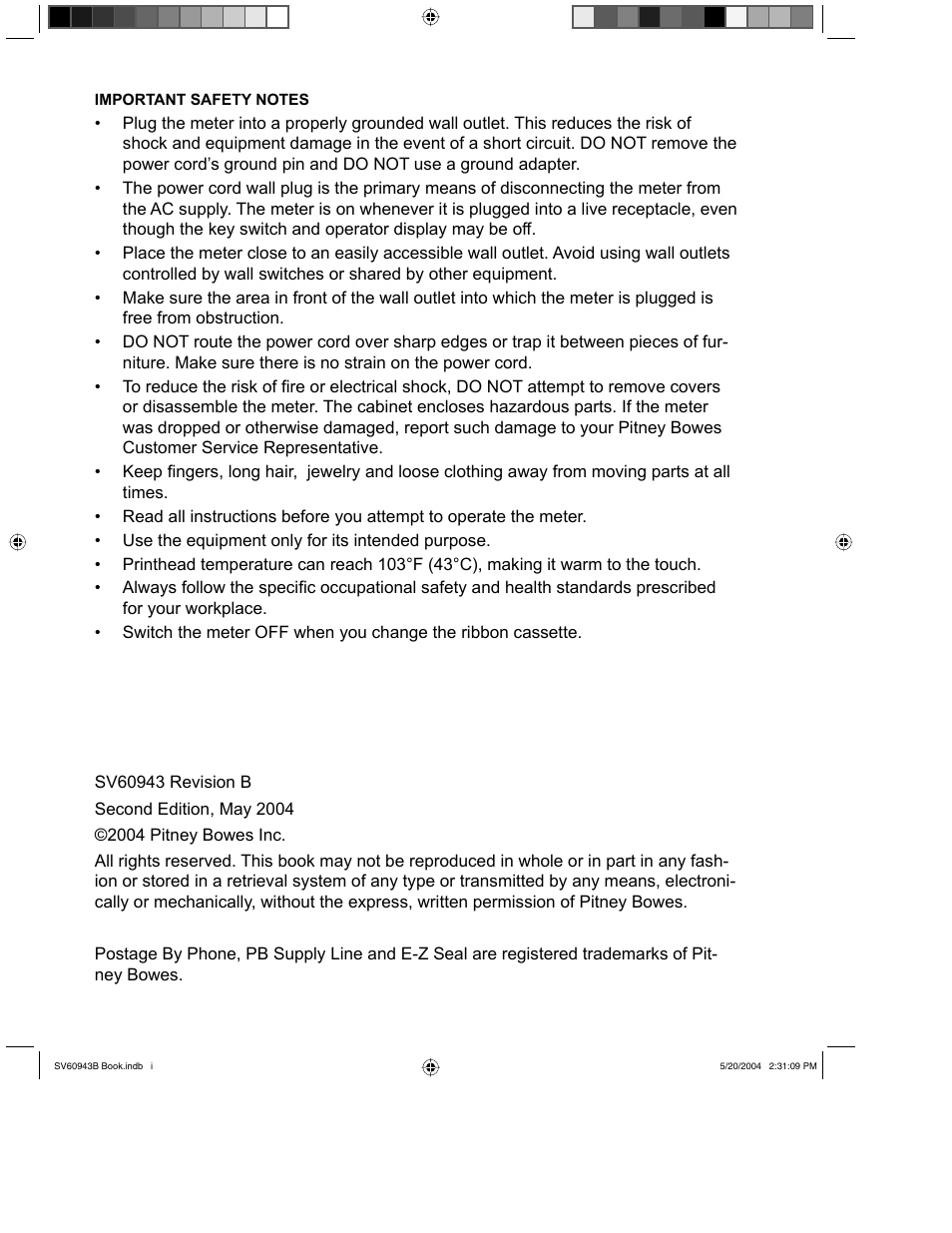 Important safety notes | Pitney Bowes B700 User Manual | Page 2 / 18