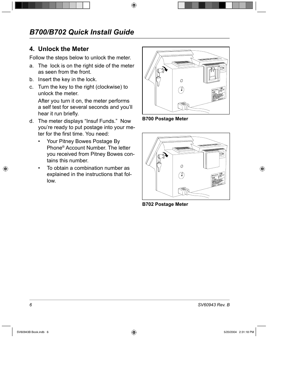 Unlock the meter | Pitney Bowes B700 User Manual | Page 7 / 18