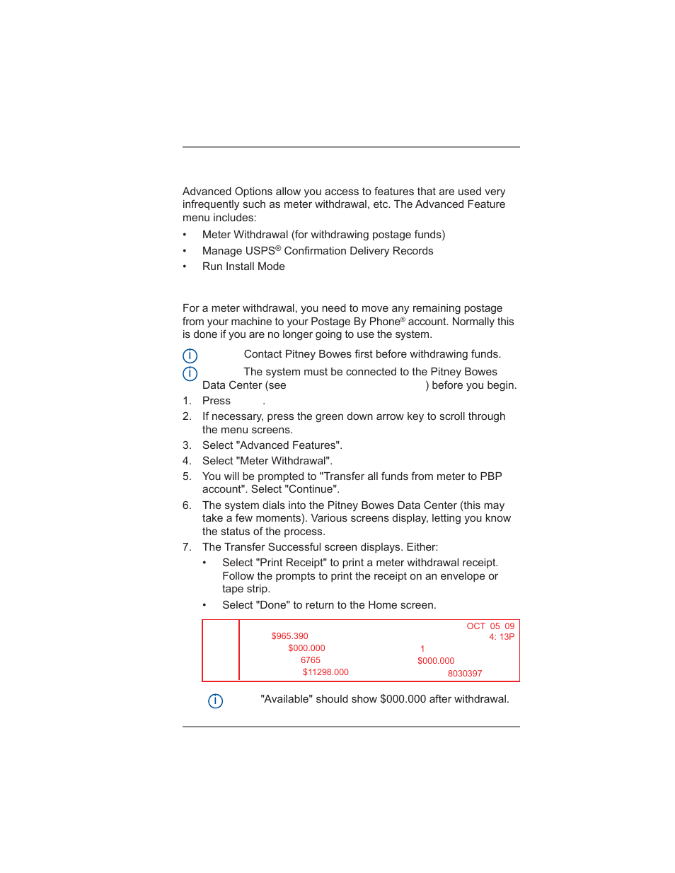 7 • system options, Advanced options | Pitney Bowes DM475 User Manual | Page 113 / 226