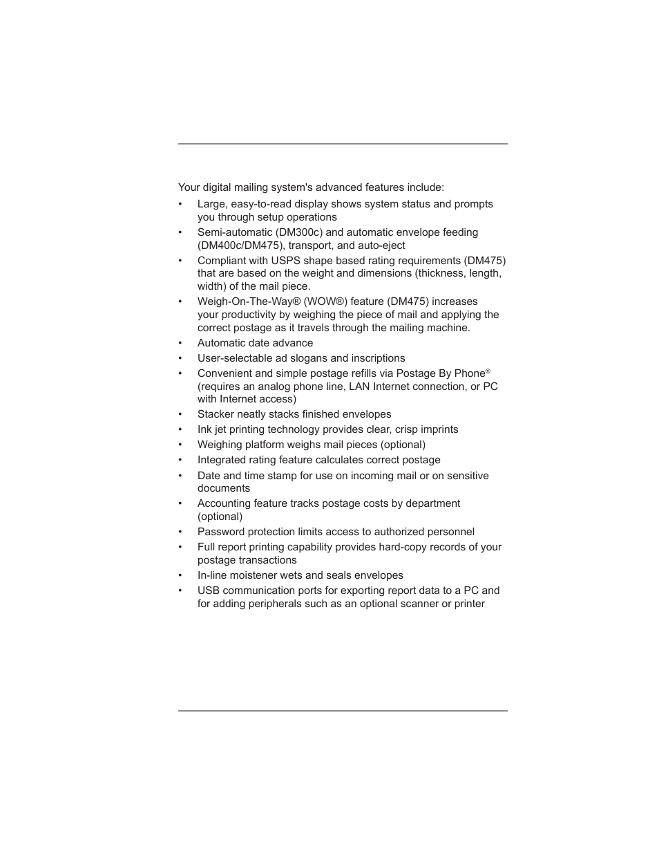1 • introduction | Pitney Bowes DM475 User Manual | Page 19 / 226