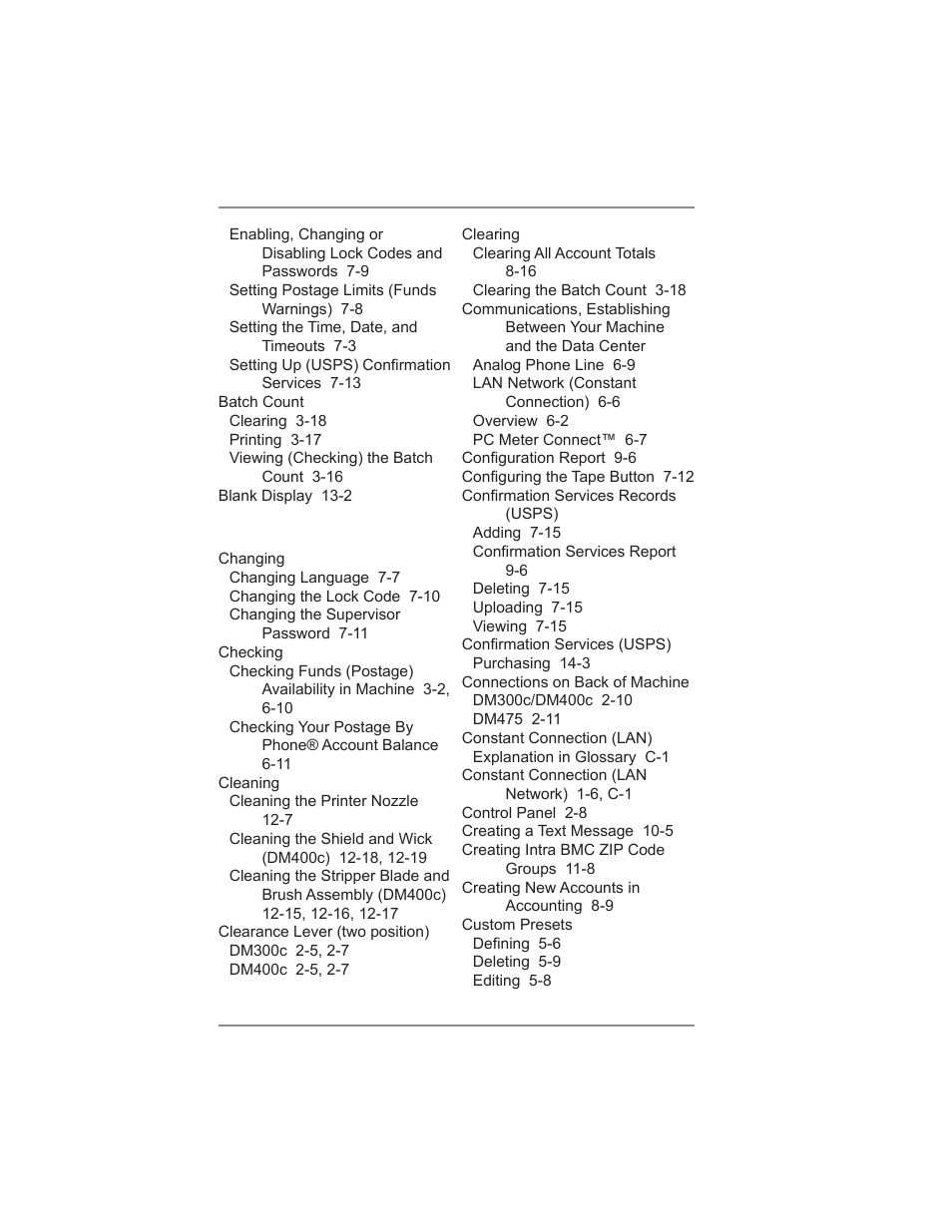 Index | Pitney Bowes DM475 User Manual | Page 216 / 226