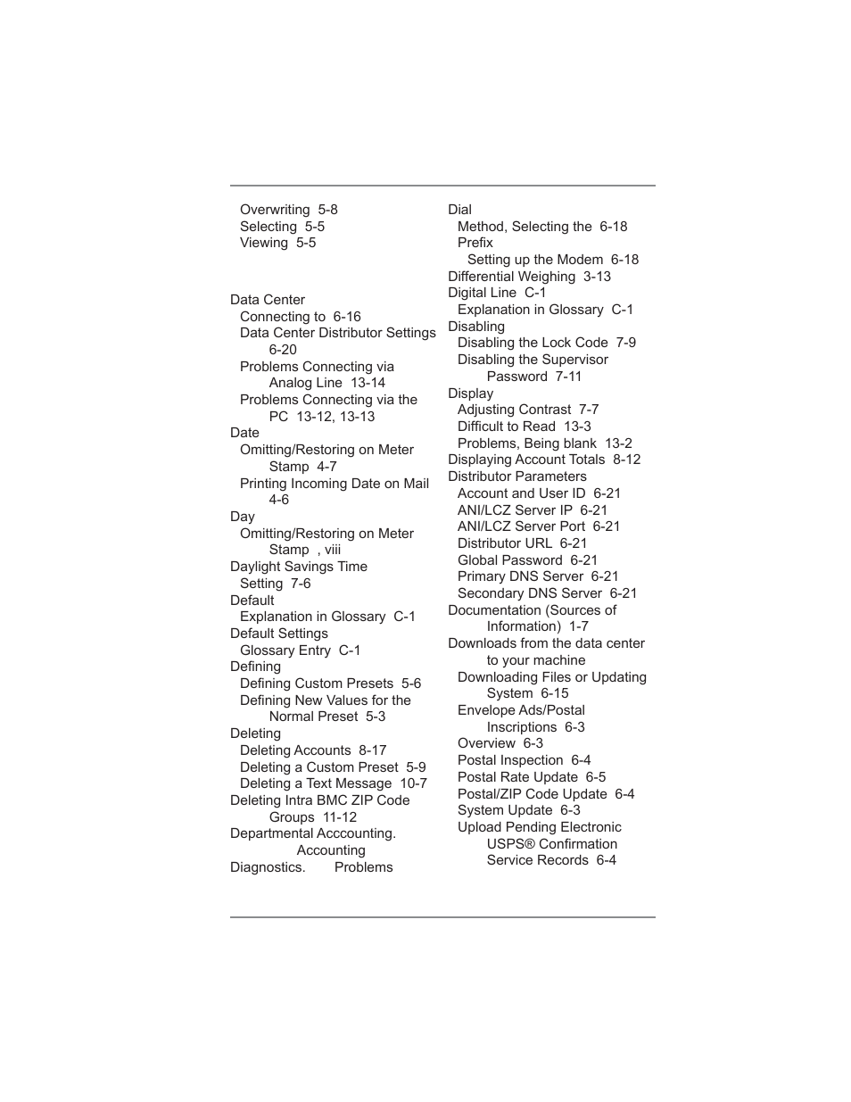Index | Pitney Bowes DM475 User Manual | Page 217 / 226