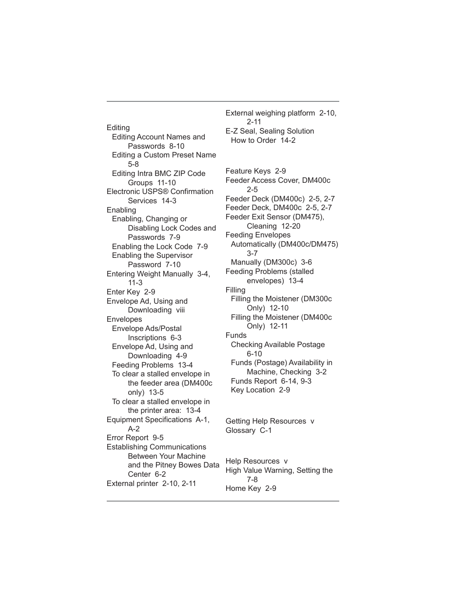 Index | Pitney Bowes DM475 User Manual | Page 218 / 226