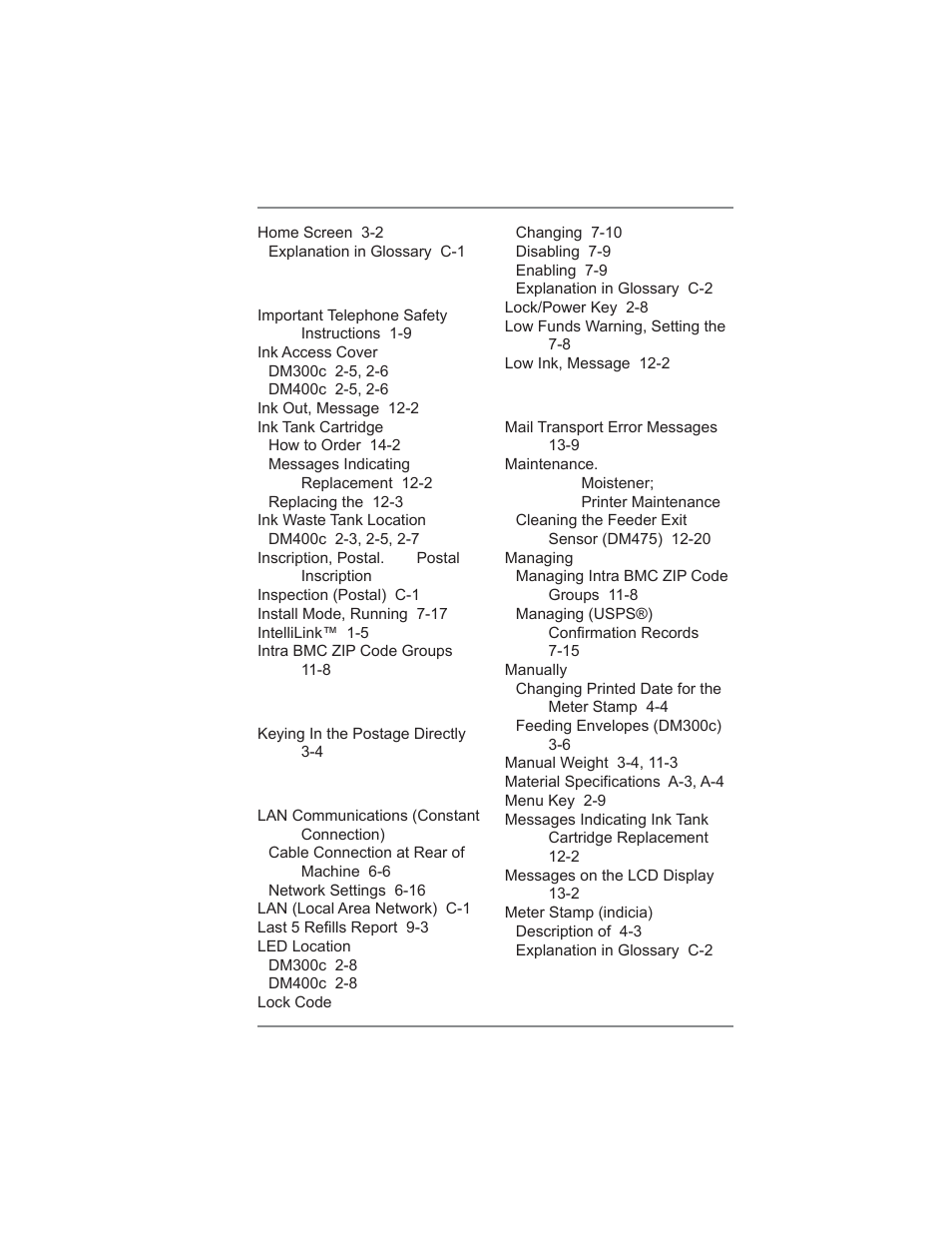 Index | Pitney Bowes DM475 User Manual | Page 219 / 226