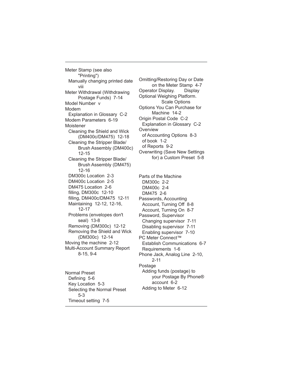 Index | Pitney Bowes DM475 User Manual | Page 220 / 226