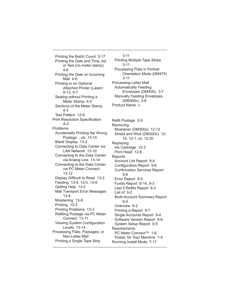 Index | Pitney Bowes DM475 User Manual | Page 222 / 226