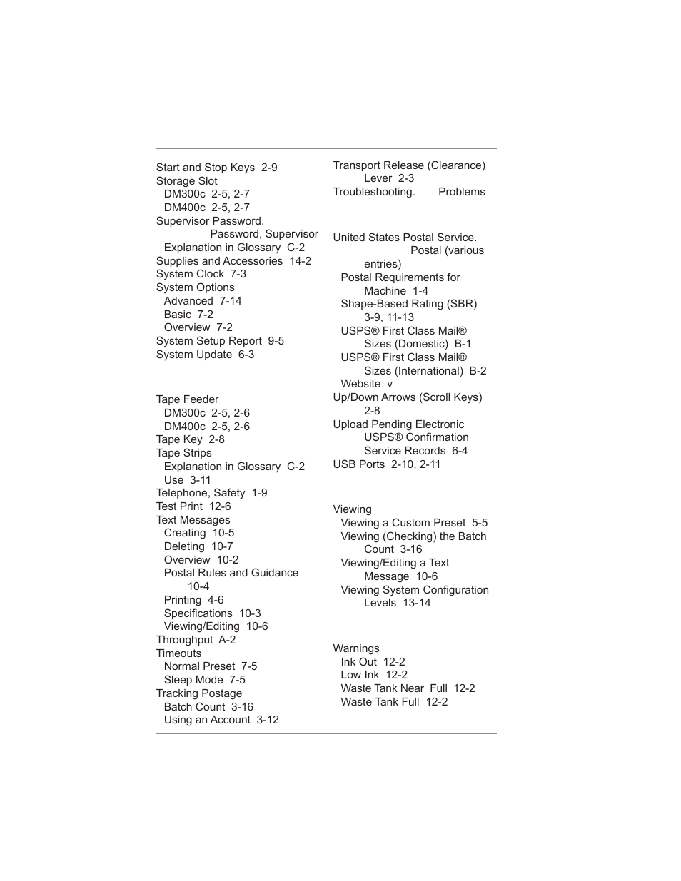 Index | Pitney Bowes DM475 User Manual | Page 224 / 226