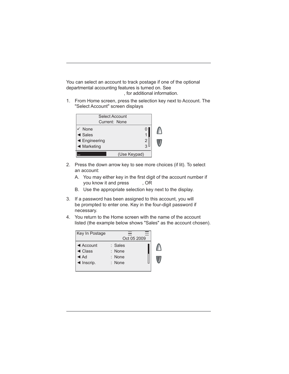 3 • running mail, Selecting an account to track postage | Pitney Bowes DM475 User Manual | Page 50 / 226