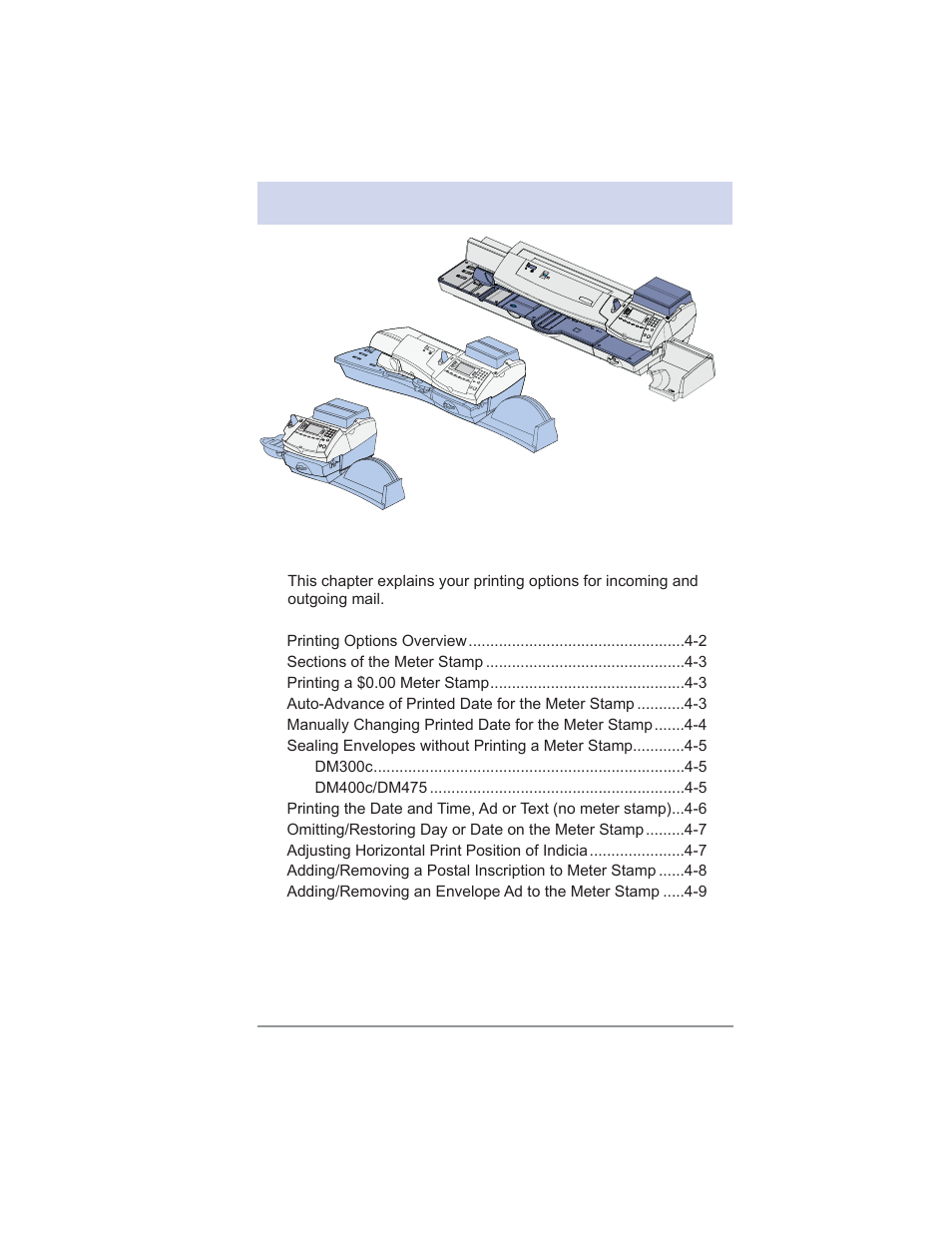 4 • printing options | Pitney Bowes DM475 User Manual | Page 57 / 226